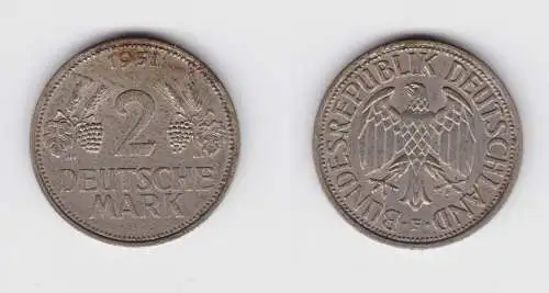 2 Mark Nickel Münze BRD Trauben und Ähren 1951 F ss+ (154526)