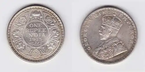 1 Rupie Silber Münze britisch Indien 1913 Stgl. (154334)