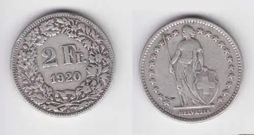 2 Franken Silber Münze Schweiz 1920 B f.ss (154473)