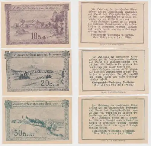10,20 und 50 Heller Banknoten Notgeld Landgemeinde Seekirchen 1920 (154535)