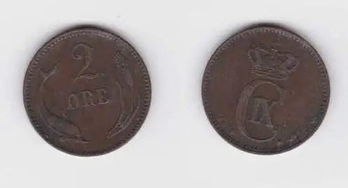 2 Öre Kupfer Münze Dänemark 1889 Delphin ss (154609)