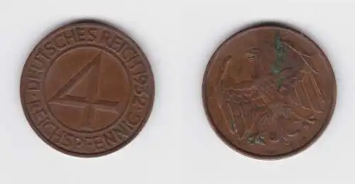 4 Pfennig Kupfer Münze Deutsches Reich 1932 F ss+ (154570)