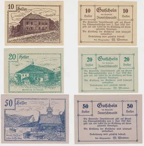 10, 20 und 50 Heller Banknote Innerschwandt 1920 (133899)