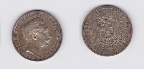 3 Mark Silbermünze Preussen Kaiser Wilhelm II 1910 Jäger 103  (119479)