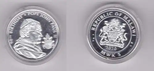 5 MWK Silbermünze Malawi 2010 Papst Johannes Paul II (119496)