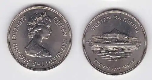 25 Pence Kupfer Nickel Münze Tristan da Cunha 1977 Schiff HMY "Britannia(141471)