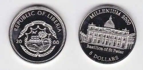 5 Dollar Nickel Münze Liberia 2000 Millenium Basilika St.Peter (140892)