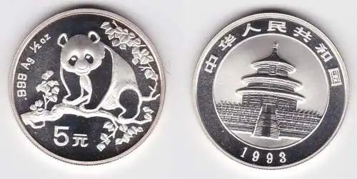5 Yuan Silber Münze China 1993 Panda 1/2 Unze Silber (162125)