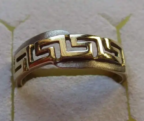 eleganter 585er 14 Karat Gold Ring mit Labyrinth Ringkopfverzierung (160764)