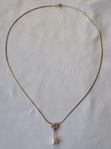 Hochwertige Damenhalskette 333er Gold mit Diamant Anhänger mit Perle  (160635)
