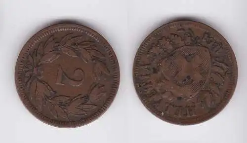 2 Rappen Kupfer Münze Schweiz 1851 A f.ss (162275)