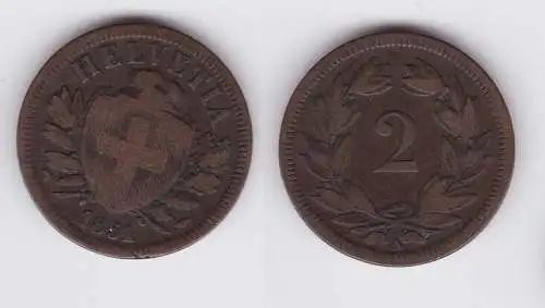 2 Rappen Kupfer Münze Schweiz 1851 A s/ss (162357)