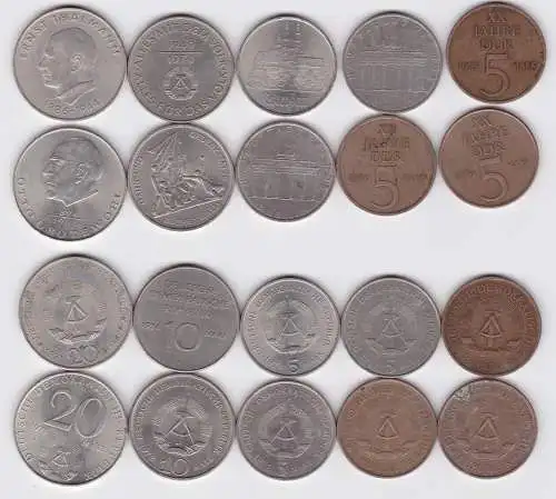 10 x DDR Gedenk Münzen 5, 10 und 20 Mark Meißen Thälmann Grotewohl (162002)