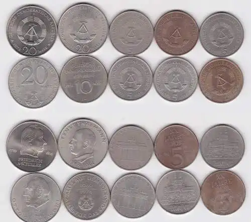 10 x DDR Gedenk Münzen 5, 10 und 20 Mark Grotewohl Thälmann Schiller (162512)