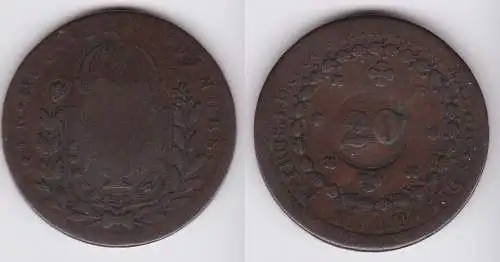 20 Reis Kupfer Münze Brasilien 1824 überprägte 40 Reis Münze (154865)