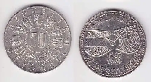 50 Schilling Silber Münze Österreich 1963 	600 Jahre Tirol (154262)