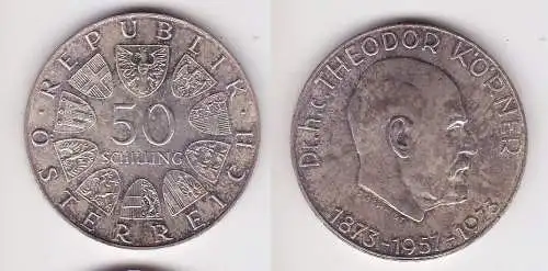 50 Schilling Silber Münze Österreich 1973 Dr.Theodor Körner 1873-1957 (150123)