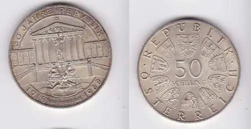50 Schilling Silber Münze Österreich 50 Jahre Republik 1918-1968 (159091)