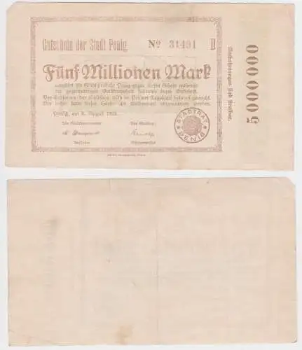 Banknote Inflation  Millionen Mark Stadt Penig 8.8.1923 (150941)