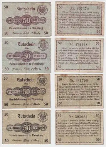4x 50 Pfennig Banknote Notgeld Gutschein Handelskammer Flensburg (159109)