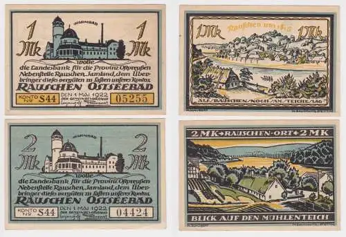 1 und 2 Mark Banknote Notgeld Ostseebad Rauschen 1922 (152977)