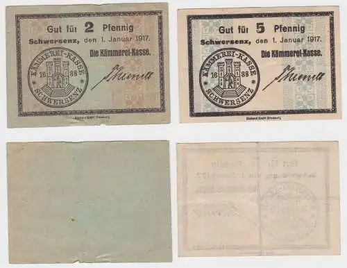 2 und 5 Pfennig Banknote Notgeld Schwersenz 01.01.1917 (159633)