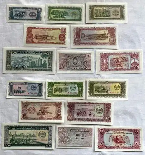 8x Banknoten Laos 1 - 100 Kip kassenfrisch (162535)