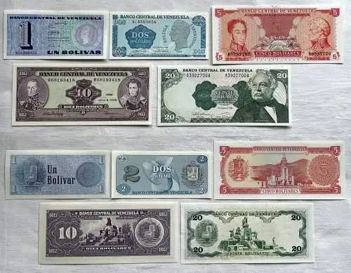 1-20 Bolivares 5x Banknoten Venezuela 1989-1995 kassenfrisch UNC (162502)