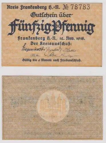 50 Pfennig Banknote Kreis Frankenberg Hessen Nassau 12. November 1918 (158837)
