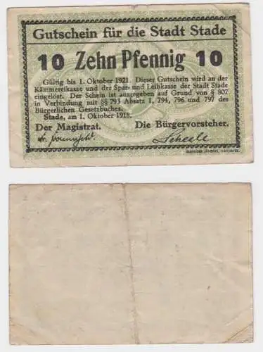 10 Pfennig Banknote Notgeld Stadt Stade 1. Oktober 1918 (152182)