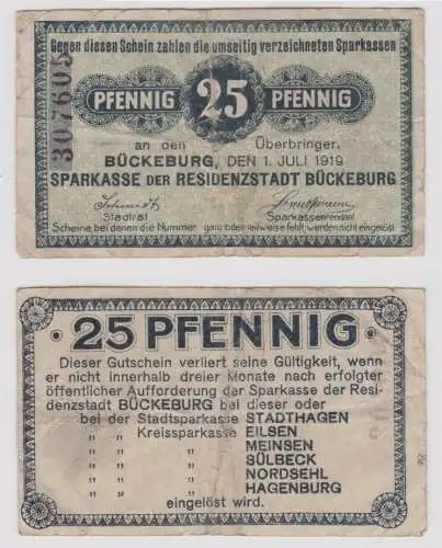 25 Pfennig Banknote Notgeld Sparkasse Bückeburg 1.Juli 1919 (150837)