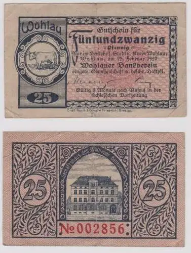 25 Pfennig Banknote Notgeld Wohlauer Bankverein Wołów 25. Februar 1920 (159402)