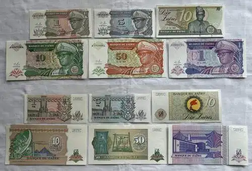 6x Banknoten Zaire Zaïre 1, 5, 10 & 50 Nouveaux Makuta Zaires (162017)