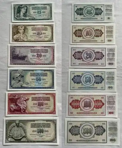 5 bis 1000 Dinara 7 Banknoten Jugoslawien Yugoslavia kassenfrisch (162182)