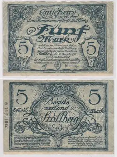 5 Mark Banknoten Notgeld Amtshauptmannschaft Stollberg 15.November 1918 (156461)