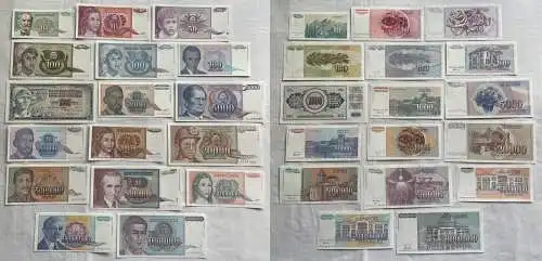10 bis 500000000 Dinara 17 Banknoten Jugoslawien Yugoslavia kassenfrisch(162175)