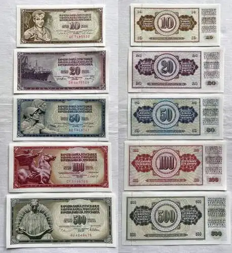 10 bis 500 Dinara 5 Banknoten Jugoslawien Yugoslavia kassenfrisch (162034)