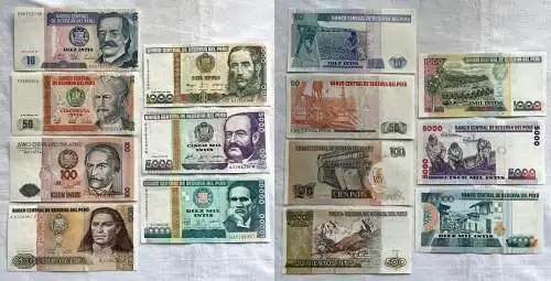 7x Banknoten Peru 10 - 10000 Intis  bankfrisch UNC (162735)