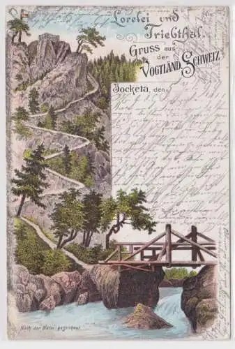 51528 Ak Lithographie Gruss aus der Vogtländischen Schweiz Jocketa 1899
