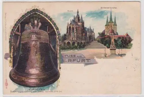 900578 Lithographie Ak Gruss aus Erfurt - Dom und St. Severikirche 1898
