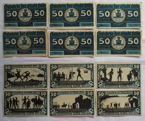6x 50 Pfennig Banknote Notgeld Stadt Plön 1921 (162459)