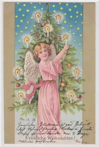 94695 Präge Ak Fröhliche Weihnachten - Engel beim Christbaum schmücken 1906