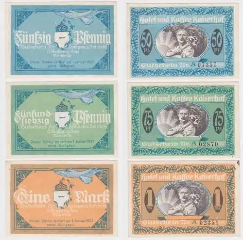 3 Banknoten Münster Hotel und Kaffee "Kaiserhof" o.D. (1921) (162094)