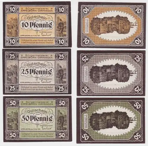 3 Banknoten Notgeld Bürgermeisterei Eppelborn Dirmingen 1921 (162095)