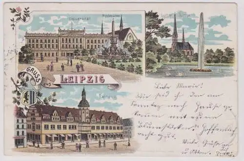 38403 Lithographie Ak Gruss aus Leipzig - Universität, Lutherkirche,Rathaus 1903