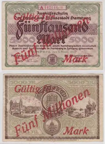5 Millionen Mark Banknote Aushilfsschein Stadt Hamburg 1923 KN 6stellig (162578)