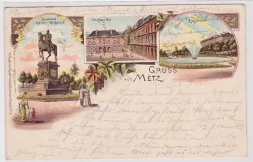 57410 Lithographie Ak Gruss aus Metz - Denkmal, Hauptwache, Esplanade 1901