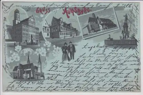 900228 Lithographie Ak Gruss aus Augsburg - Rathaus, Brunnen, St. Moritzkirche