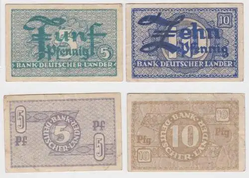 5 & 10 Pfennig Banknote Bank Deutscher Länder Rosenberg Nr. 250a & 251b (162536)