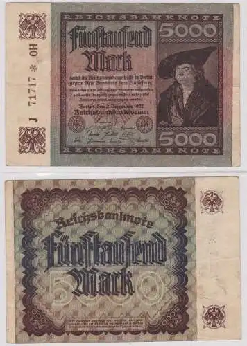 5000 Mark Reichsbanknote Deutsches Reich 2.12.1922 KN 5stellig (162598)